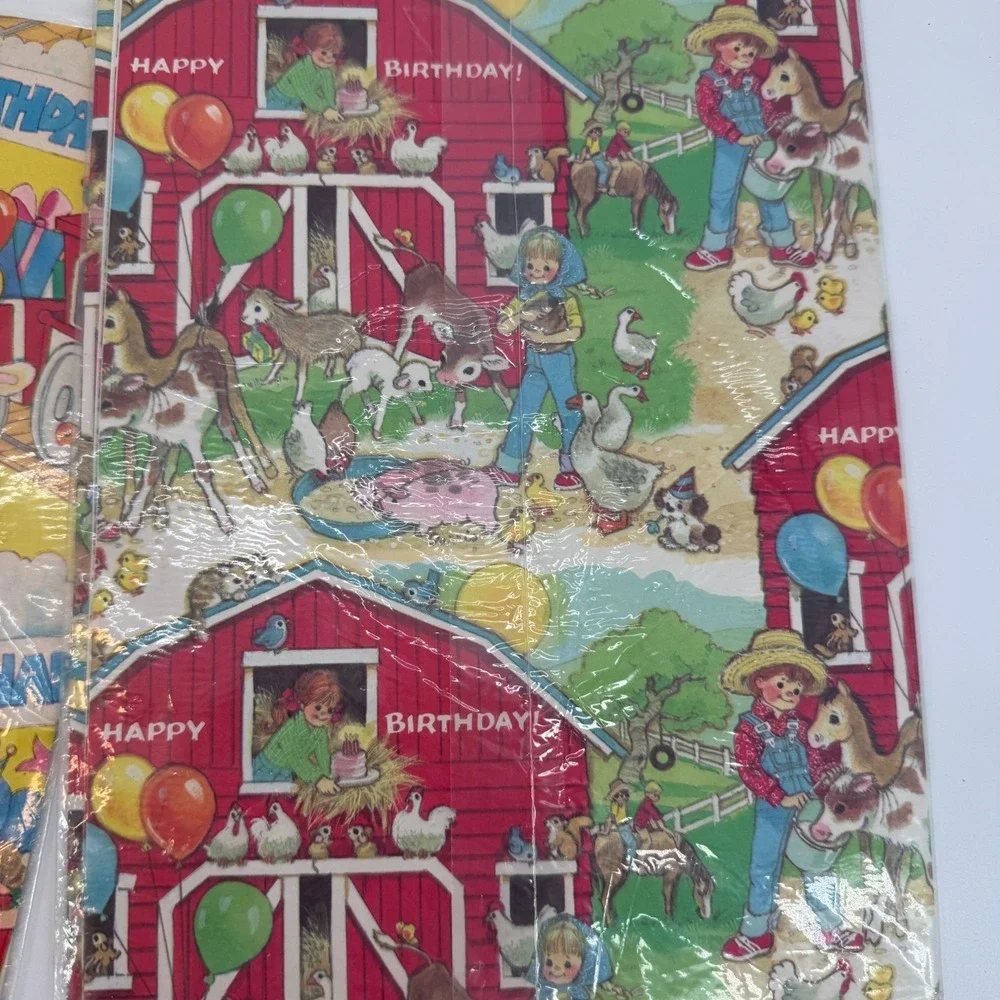 Vintage Gibson‎ Lot of 3 Birthday Gift Wrapping Paper Two BIG Sheets NIP 8 SQ FT